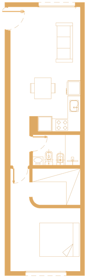 Plano de 2 ambientes de 49 m² en Cúbica