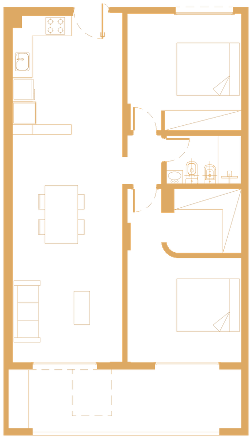 Plano de 3 ambientes de 80 m² en Cúbica