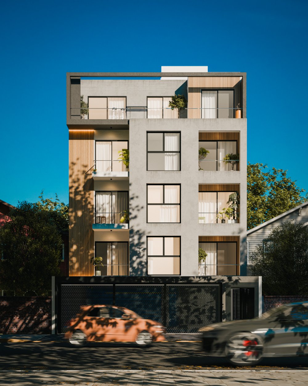 Render de fachada · Galán